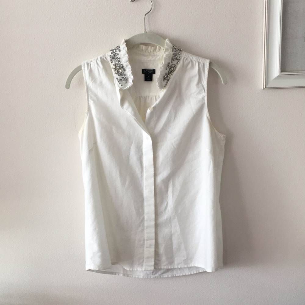 J Crew, jewel neck, button-up